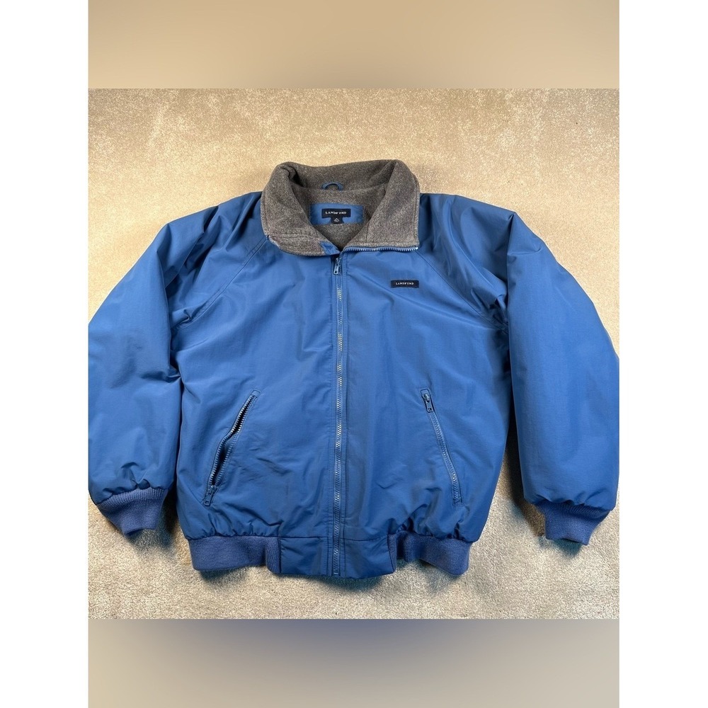 Vintage Lands End Squall Jacket Men's Medium Blue Gray Fleece Lined